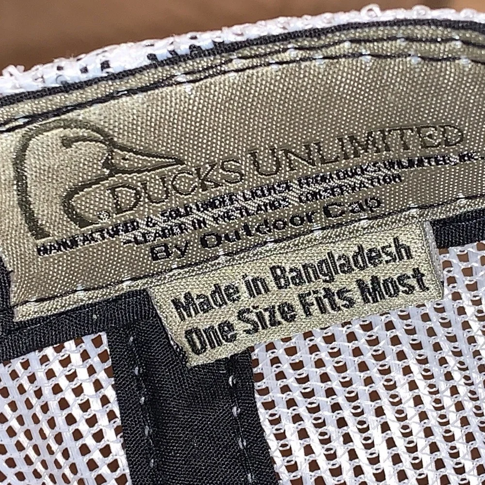 Ducks Unlimited Hat Strap Back OSFM Gray White Mesh Trucker Hat White Outline.